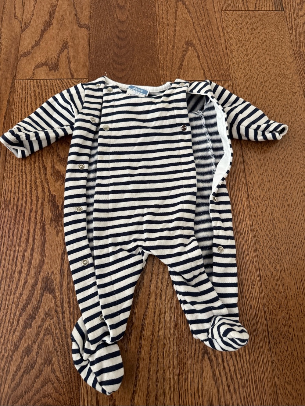 Jacadi Navy and White Striped Footed One-Piece
